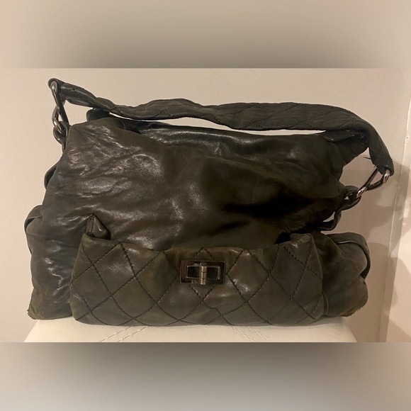 CHANEL Handbags - CHANEL DARK GREY HOBO BAG WITH QUILTED DETAILS AND SILVER HARDWARE